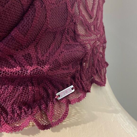 PINK Victoria's Secret Women's Maroon Racerback Date Lace Push Up Bra Size Small - Picture 9 of 12